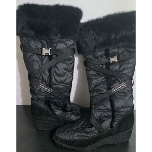 Coach Genuine Fur Monogram Quilted Calf High Boots Makenzie Rubber Sole 10B EUC
